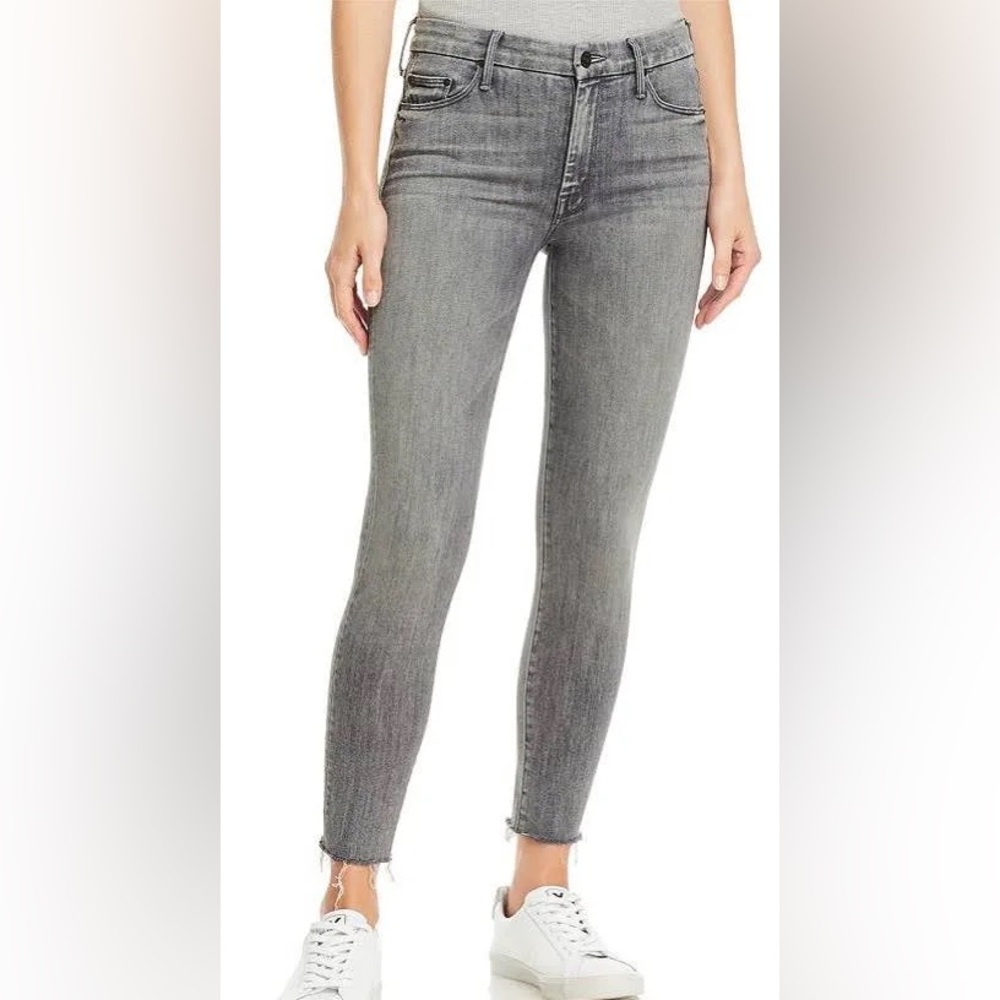 MOTHER Gray The Looker Ankle Fray Jeans